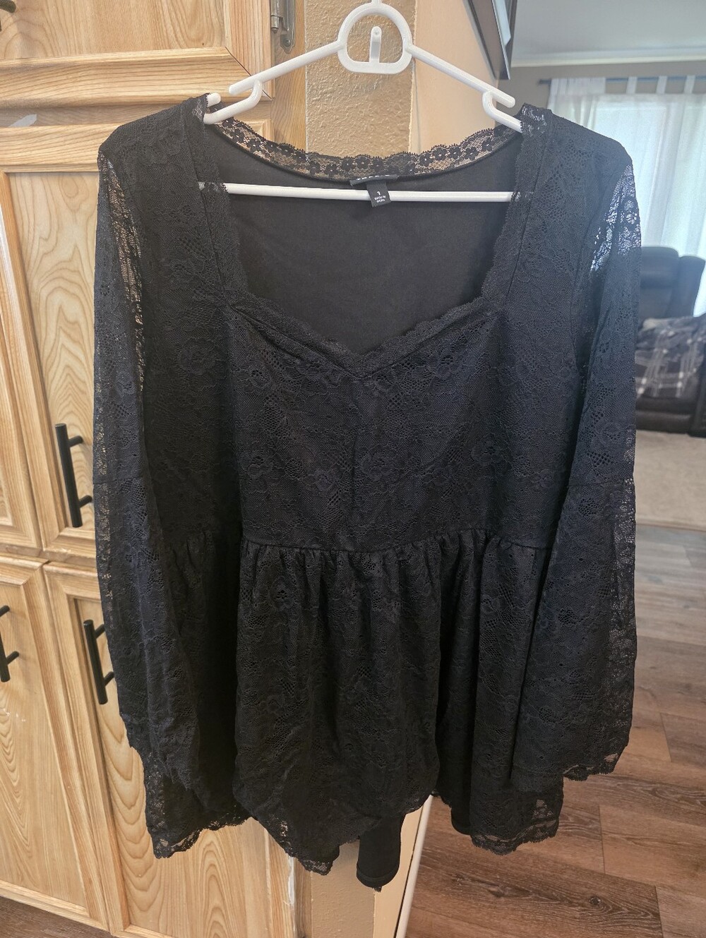 Black Lace Peplum Tunic with Long Sleeves